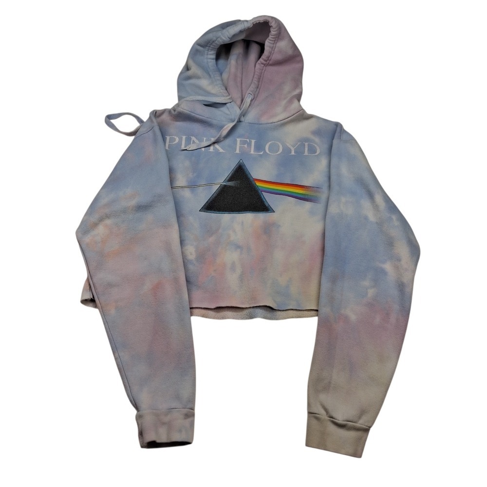 Pink Floyd Hoodie Women's Small Tie Dyed Cropped Pullover Graphic Band Rock